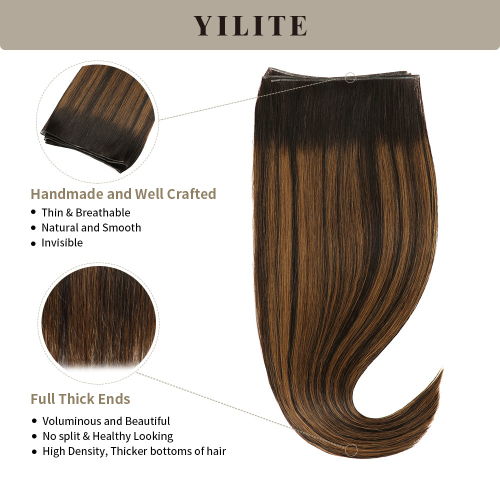 (#P1B/6/T1B) Natural Black Balayage Genius Weft with Thin Handmade Top and Full Thick Ends