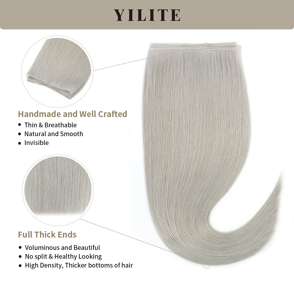 Close-up of Silver Genius Weft, High-Density, Naturally Seamless