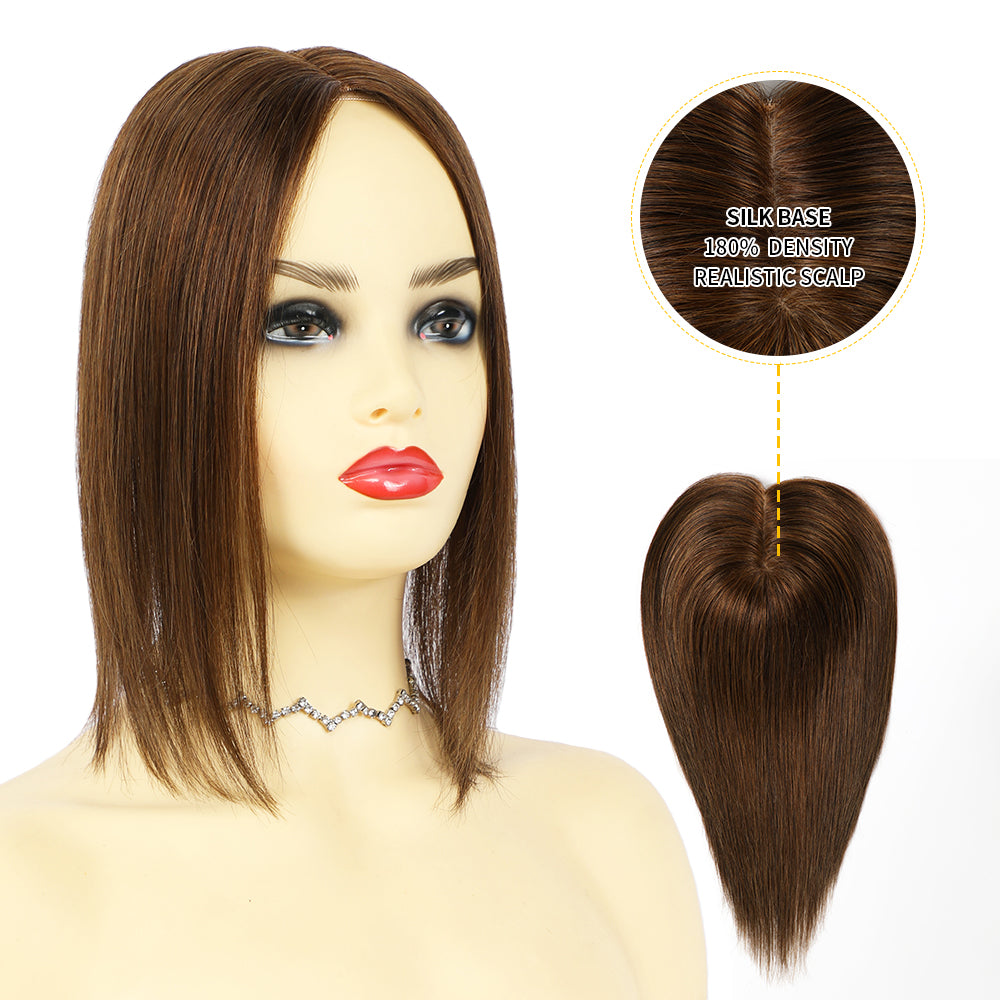 Model Showcasing (#4) Chocolate Brown Clip In Hair Toppers for Women