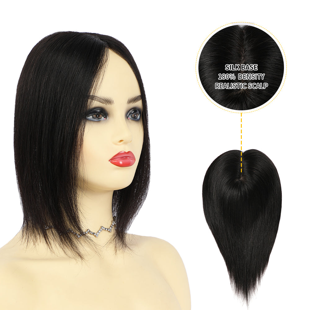 Model Showcasing (#1) Jet Black Clip In Hair Toppers for Women