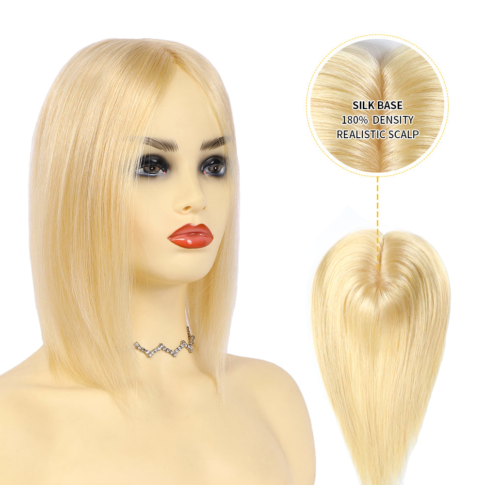 Model Showcasing (#613) Bleach Blonde Clip In Hair Toppers for Women