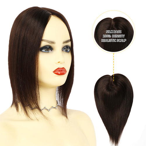 Model Showcasing (#2) Darkest Brown Clip In Hair Toppers for Women