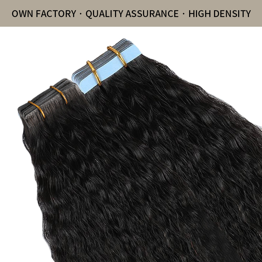 (#1B) Natural Black Kinky Straight Invisible Tape Ins with High Density and Quality Assurance