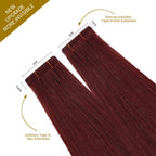Comparison of Narrow Mini Tape In Hair Extensions vs Ordinary Tape In Extensions (#99J) Burgundy