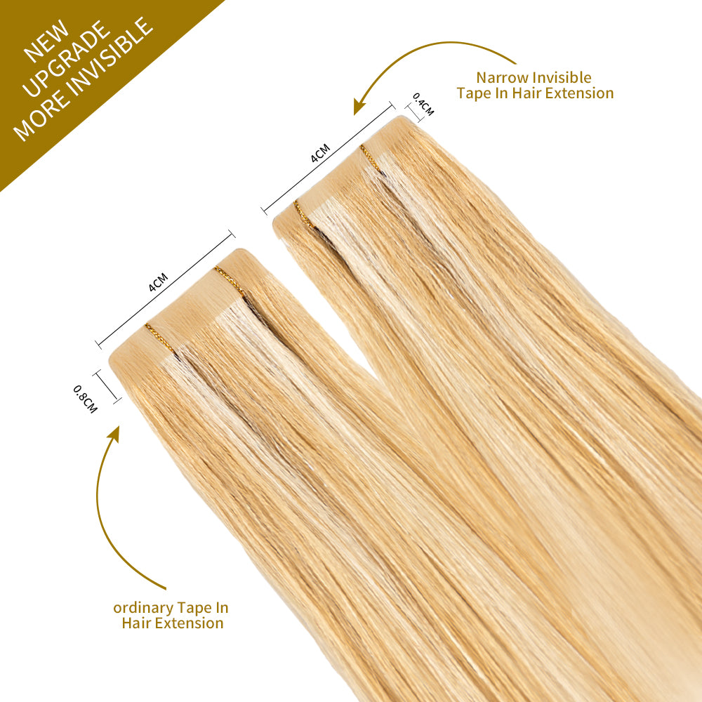 Comparison of Narrow Mini Tape In Hair Extensions vs Ordinary Tape In Extensions (#P27/613)