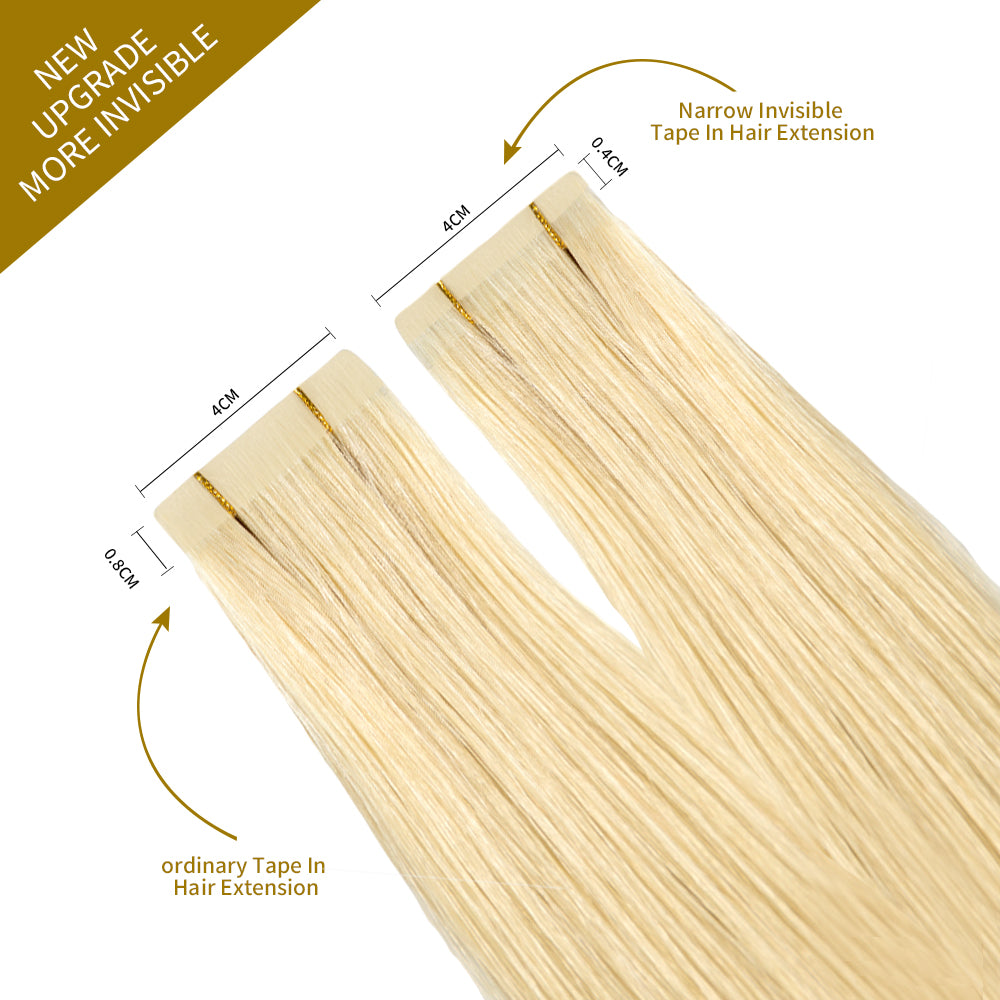 Comparison of (#613) Narrow Mini Tape In Hair Extensions vs Ordinary Tape In Extensions