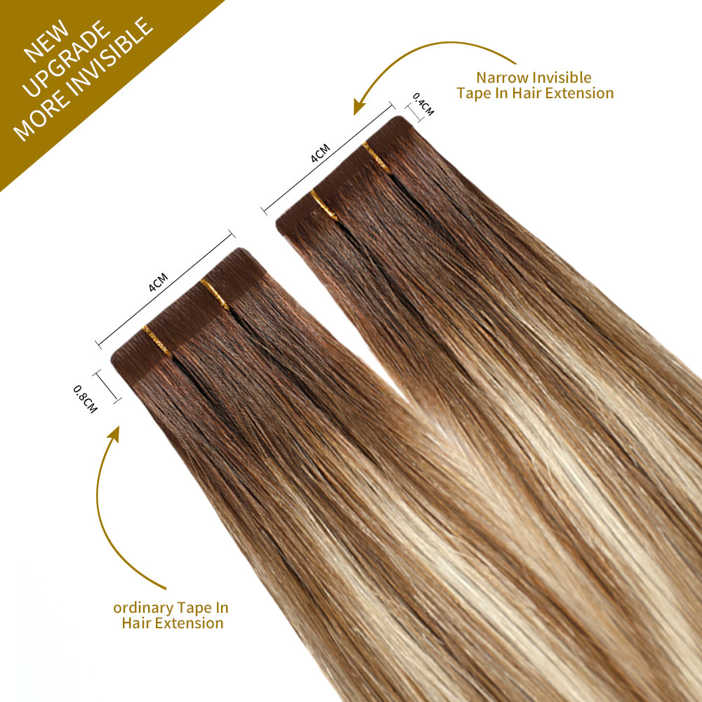 Comparison of Narrow Mini Tape In Hair Extensions vs Ordinary Tape In Extensions  (#P6/613/T4)