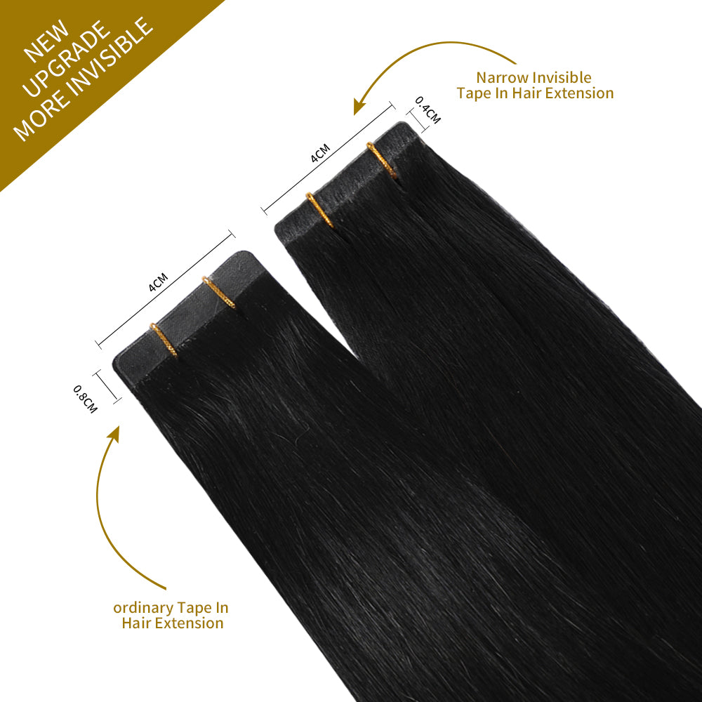 Comparison of Narrow Mini Tape In Hair Extensions vs Ordinary Tape In Extensions (#1) Jet Black
