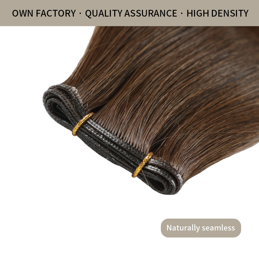 Close-up of (#4) Chocolate Brown Genius Weft, High-Density, Naturally Seamless