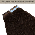 (#2) Darkest Brown Kinky Straight Invisible Tape Ins with High Density and Quality Assurance