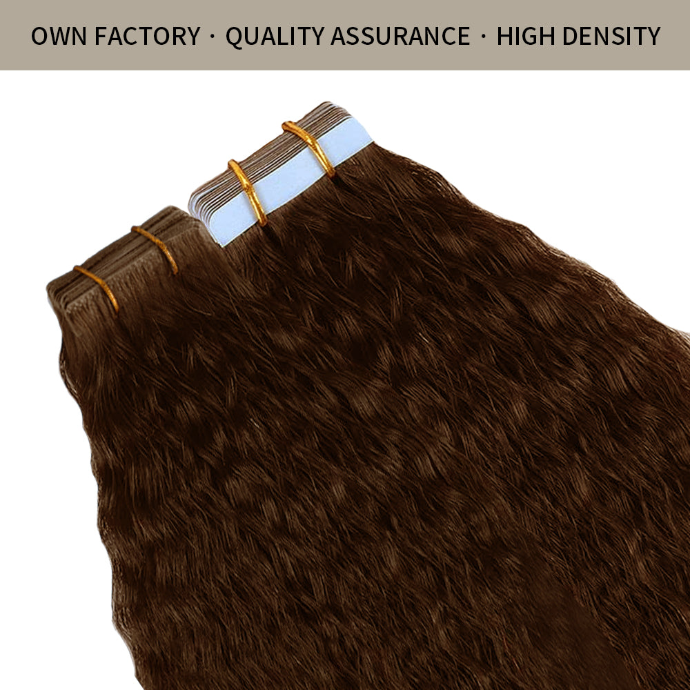 (#4) Chocolate Brown Kinky Straight Invisible Tape Ins with High Density and Quality Assurance