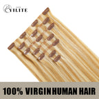 Back View of Seamless Clip Ins Virgin Human Hair (#P27/613) Strawberry Blonde Bleach Blonde  