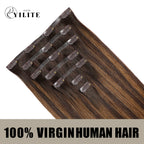 Back View of Seamless Clip Ins 7Pcs 16 Clips Virgin Human Hair (#P2/6/T2) Darkest Brown Balayage