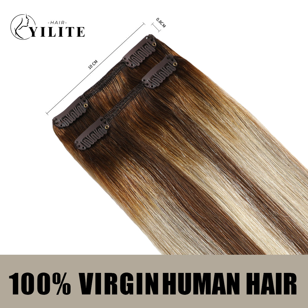 Back View of 2 Clip In Hair Pads with 2 Clips Each, 100% Virgin Human Hair In (#P6/613/T4) 