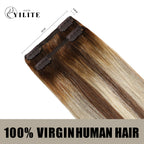 Back View of 2 Clip In Hair Pads with 2 Clips Each, 100% Virgin Human Hair In (#P6/613/T4) 