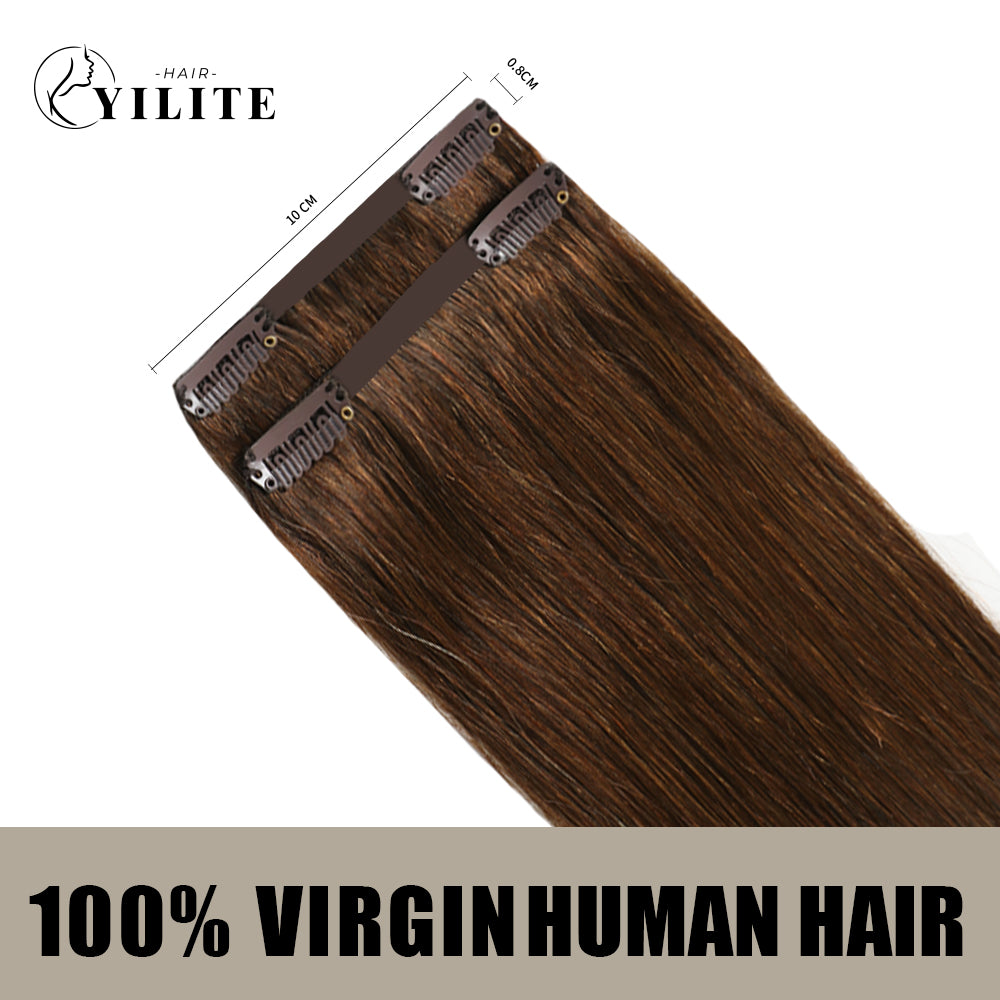 Back View of 2 Clip In Hair Pads with 2 Clips Each, 100% Virgin Human Hair In (#4) Chocolate Brown