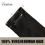 Back View of 2 Clip In Hair Pads with 2 Clips Each, Virgin Human Hair In Color (#1B) Natural Black