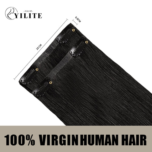 Back View of 2 Clip In Hair Pads with 2 Clips Each, Virgin Human Hair In Color (#1B) Natural Black