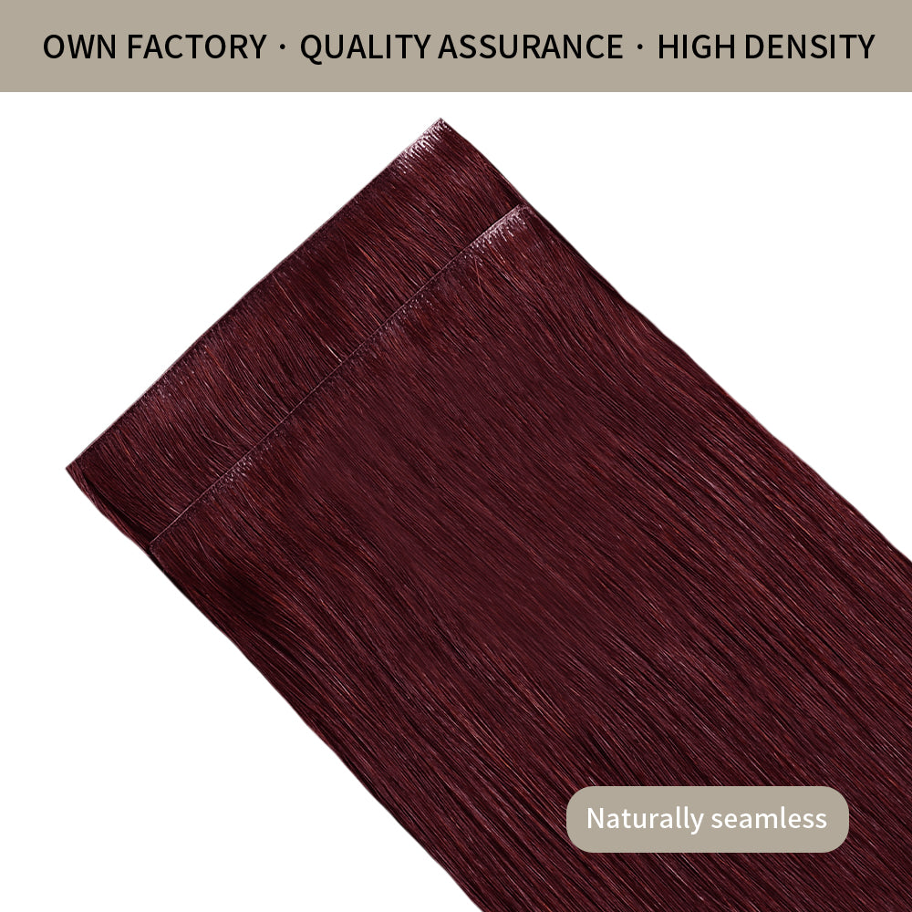 Front View of 2 Seamless Clip In Hair Pads (#99J) Burgundy