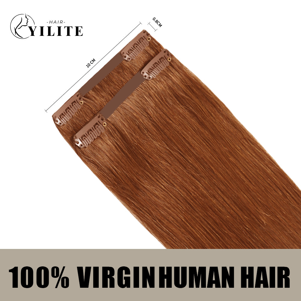 Back View of 2 Clip In Hair Pads with 2 Clips Each, Virgin Human Hair In Color (#33) Dark Auburn
