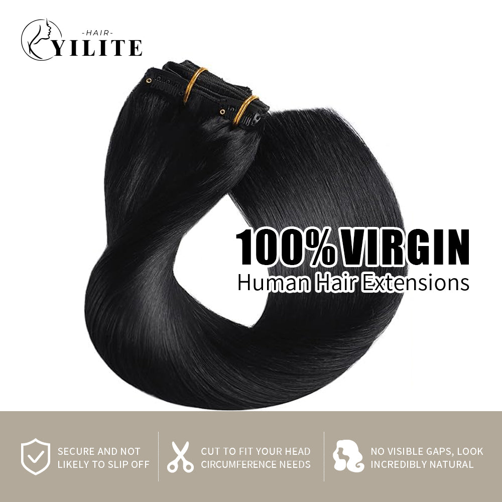 Virgin Human Hair (#1) Jet Black Classic Clip Ins