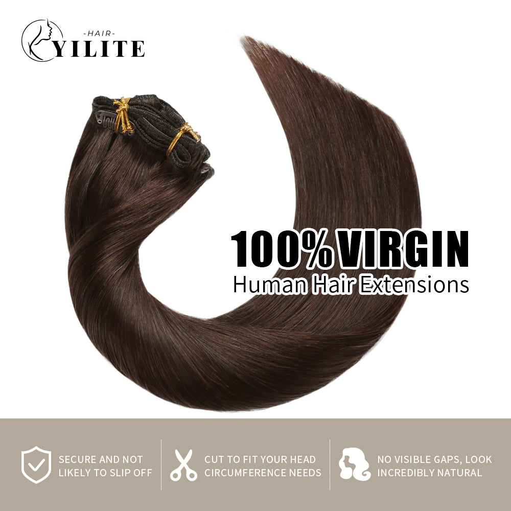 Virgin Human Hair (#2) Darkest Brown Classic Clip Ins