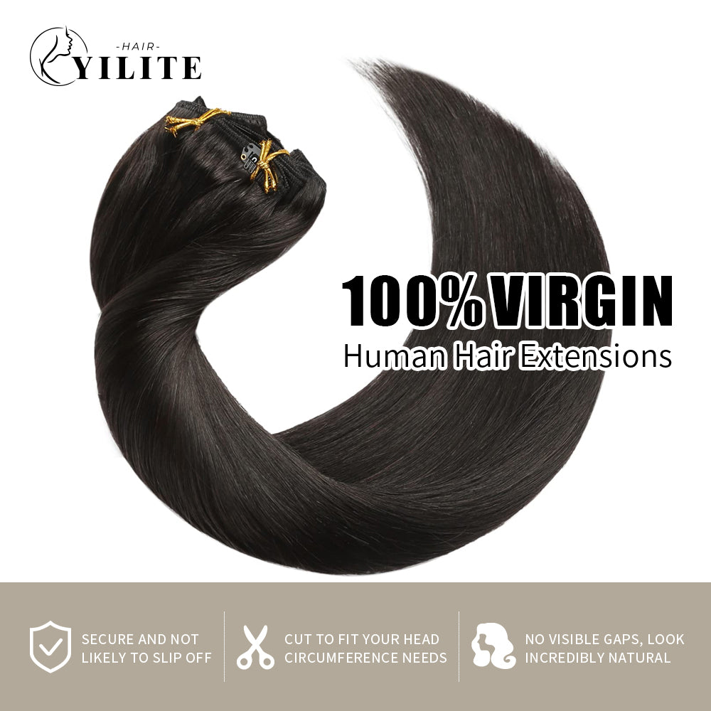 Virgin Human Hair (#1B) Natural Black Classic Clip Ins