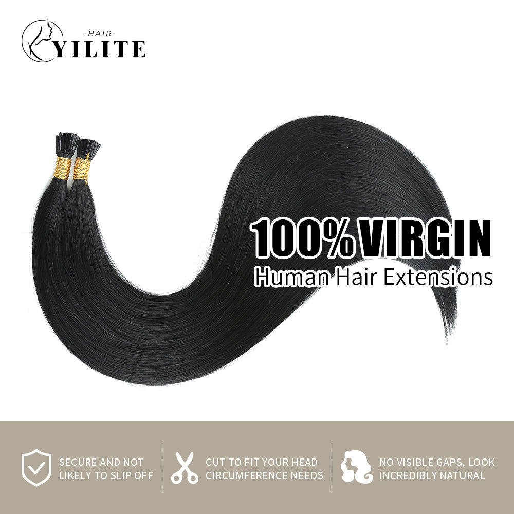(#1) Jet Black I Tip Extensions 100% Virgin Human Hair 
