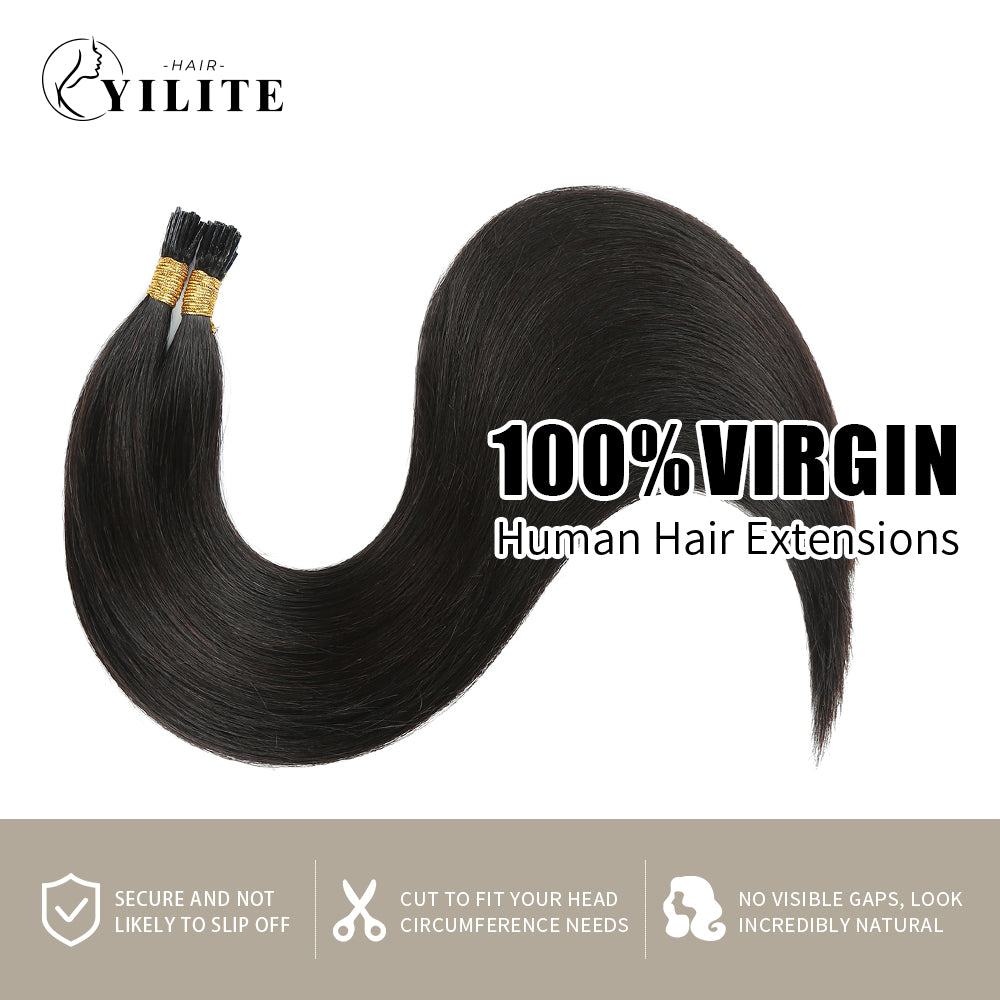 (#1B) Natural Black I Tip Extensions 100% Virgin Human Hair 