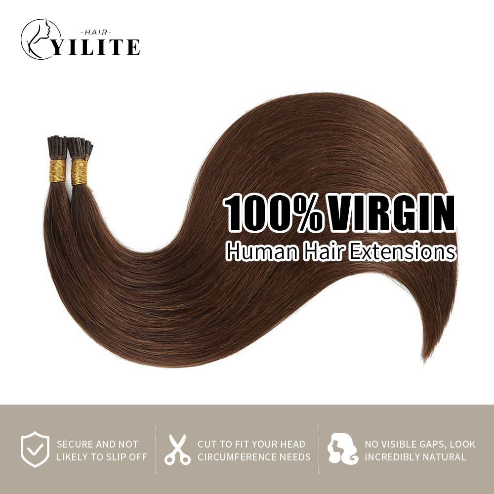 (#4) Chocolate Brown I Tip Extensions 100% Virgin Human Hair 