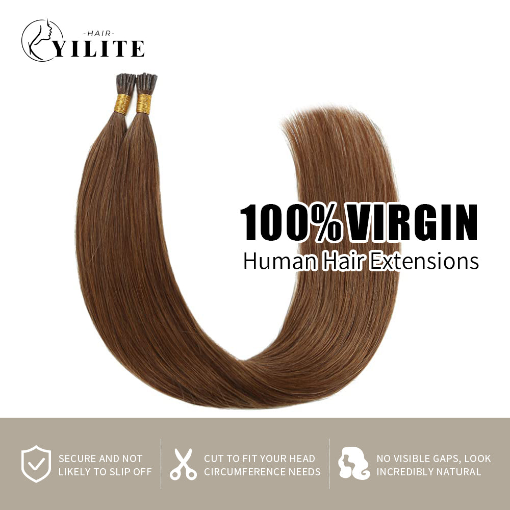 (#6) Chestnut Brown I Tip Extensions 100% Virgin Human Hair 