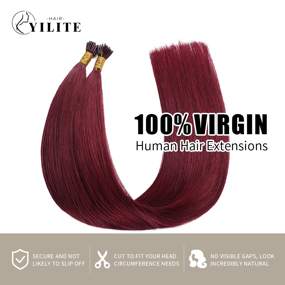 (#99J) Burgundy I Tip Extensions 100% Virgin Human Hair 