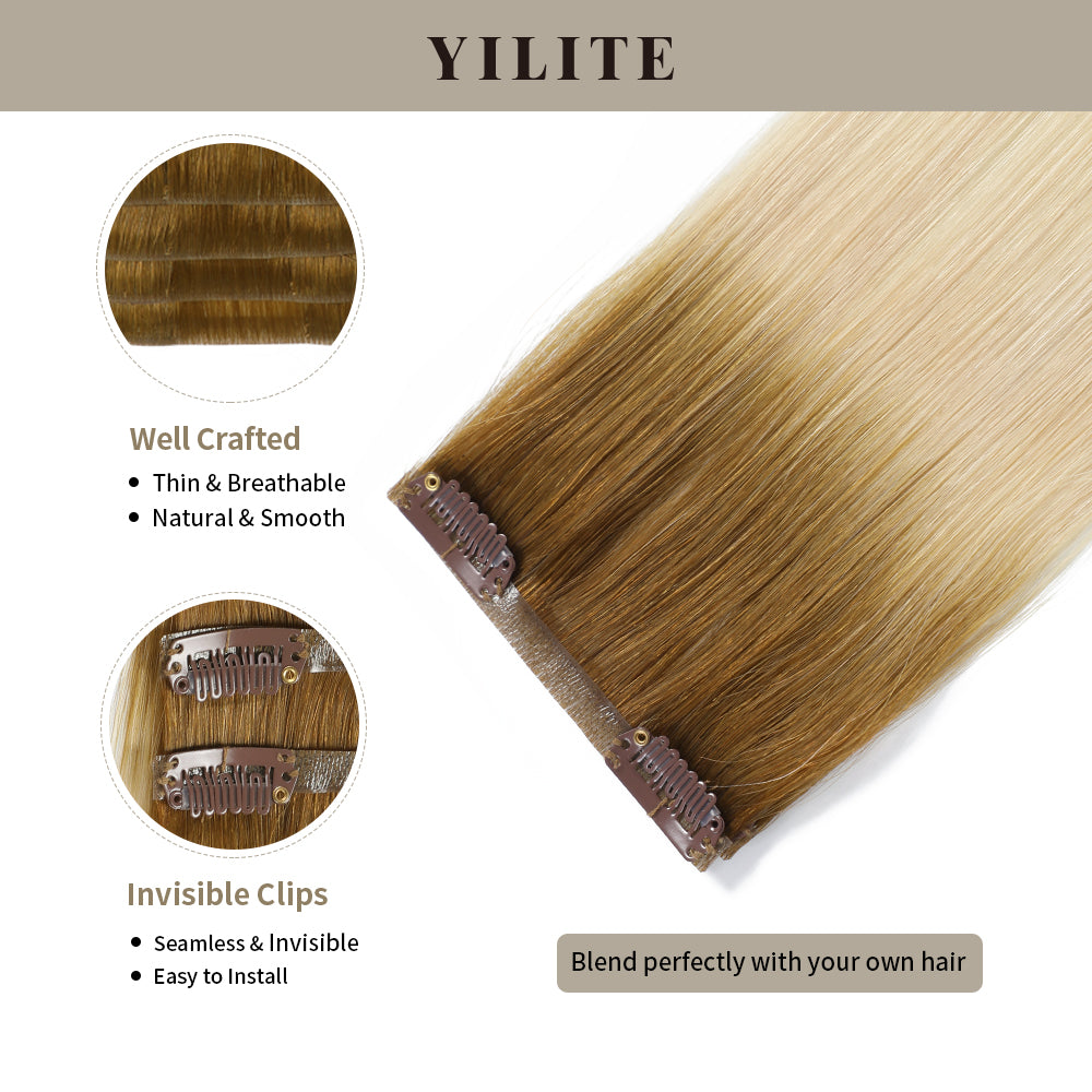 Clip In Hair Pads (2 Pieces) with Front View Thumbnail and Close-up of Clips (#T8/60) 