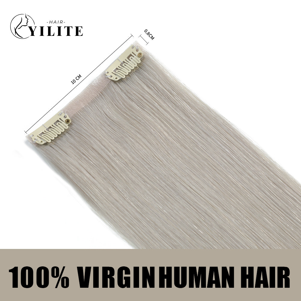 Back View of 2 Clip In Hair Pads with 2 Clips Each, 100% Virgin Human Hair In Silver