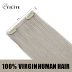 Back View of 2 Clip In Hair Pads with 2 Clips Each, 100% Virgin Human Hair In Silver