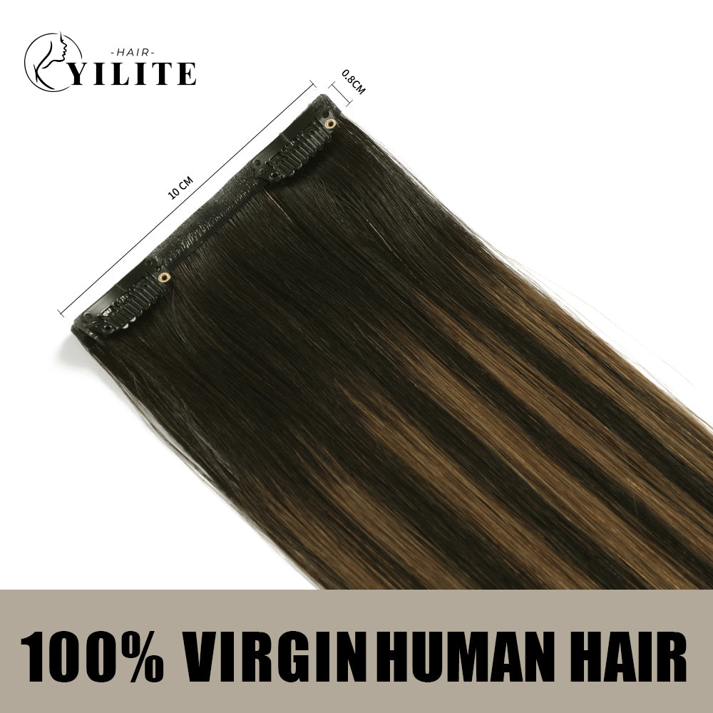 Back View of 2 Clip In Hair Pads with 2 Clips Each, 100% Virgin Human Hair In Color (#P1B/6/T1B)