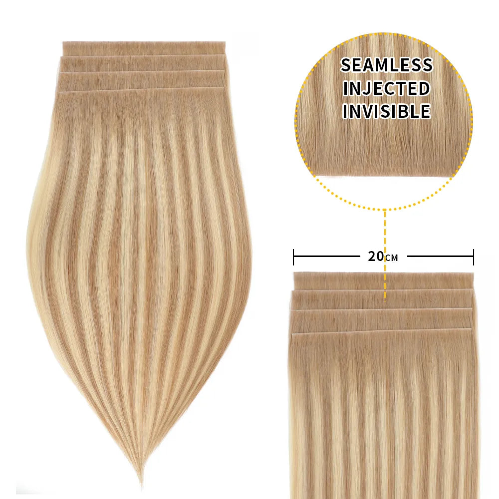 (#T18/18/613) Ash Blonde Balayage Tape Weft Hair Extensions 20CM 4Pcs