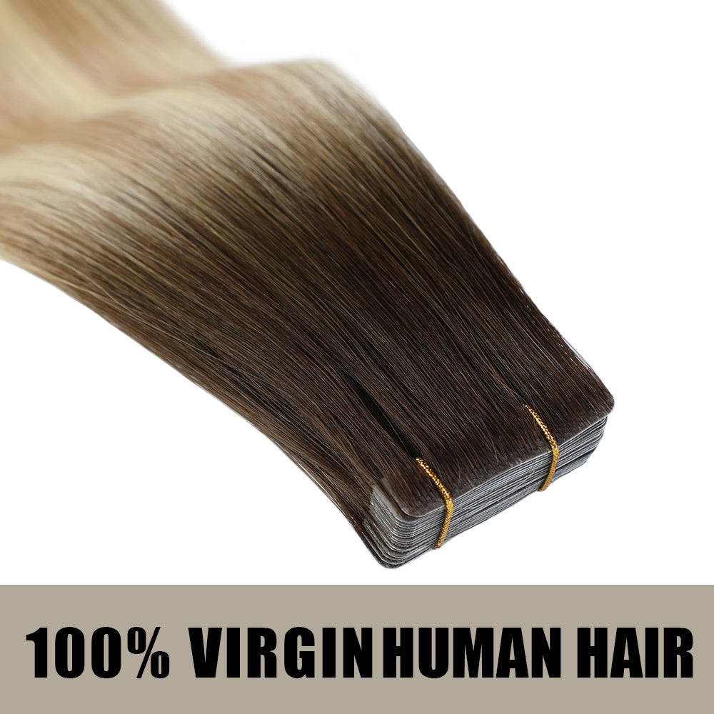 YiliteVip (#T2/P18/613) Darkest Brown with Blonde Balayage Invisible Tape In Extensions 20Pcs