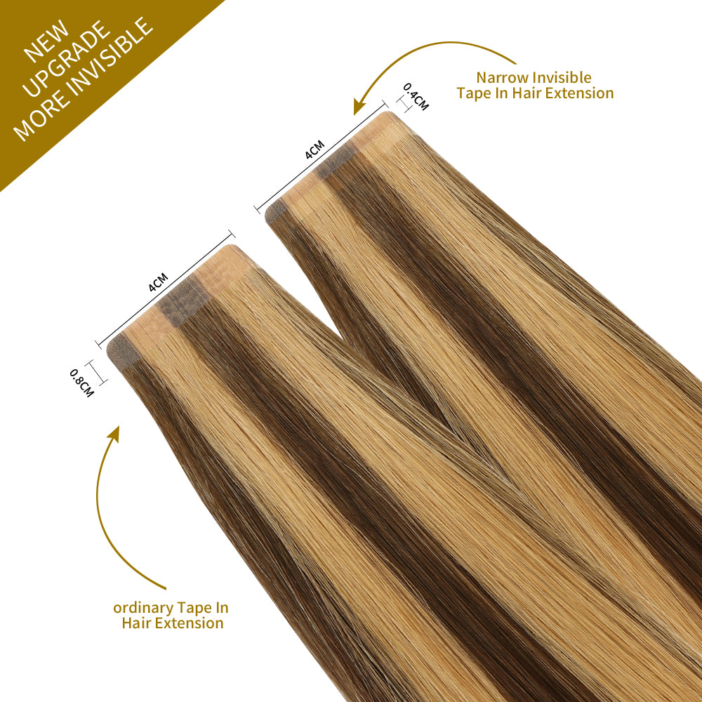 YiliteVip (#P4/27) Caramel Blonde Balayage Mini Tape In Hair Extensions 20Pcs