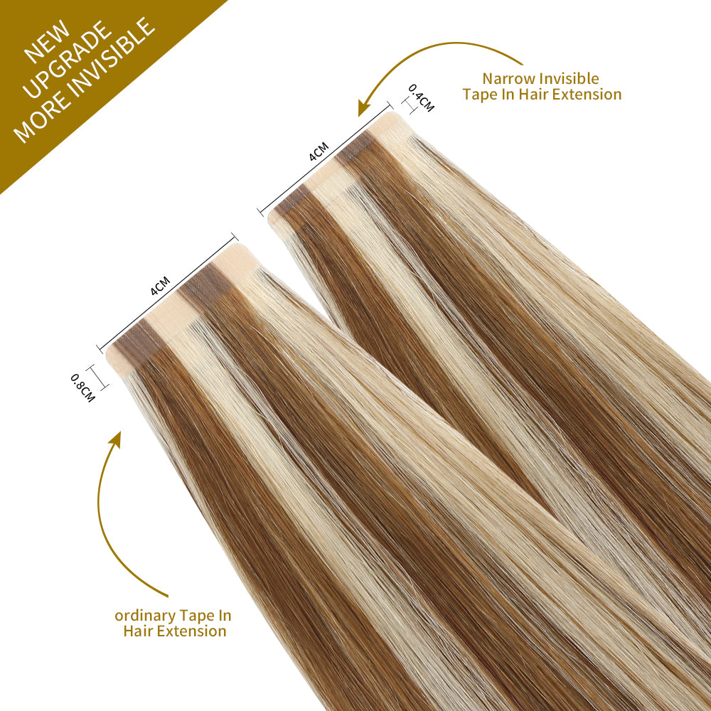 YiliteVip (#P8/60) Light Brown with Blonde Balayage Mini Tape In Hair Extensions 20Pcs