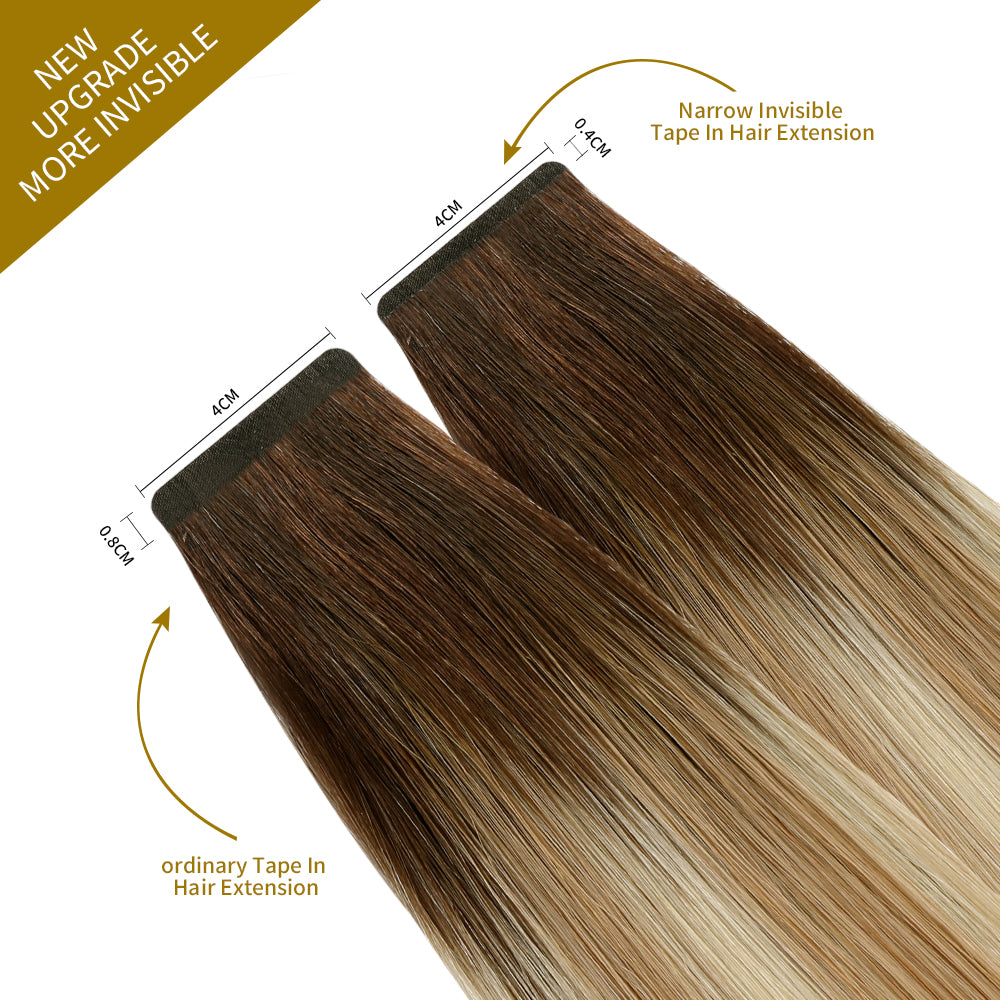 YiliteVip (#T2/P18/60) Darkest Brown with Ash Blonde Balayage Mini Tape In Hair Extensions 20Pcs