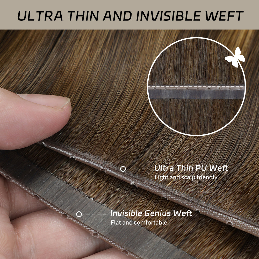 YiliteVip (#P4/27/T4) Chocolate Brown to Caramel Blonde Butterfly Weft Hair Extensions