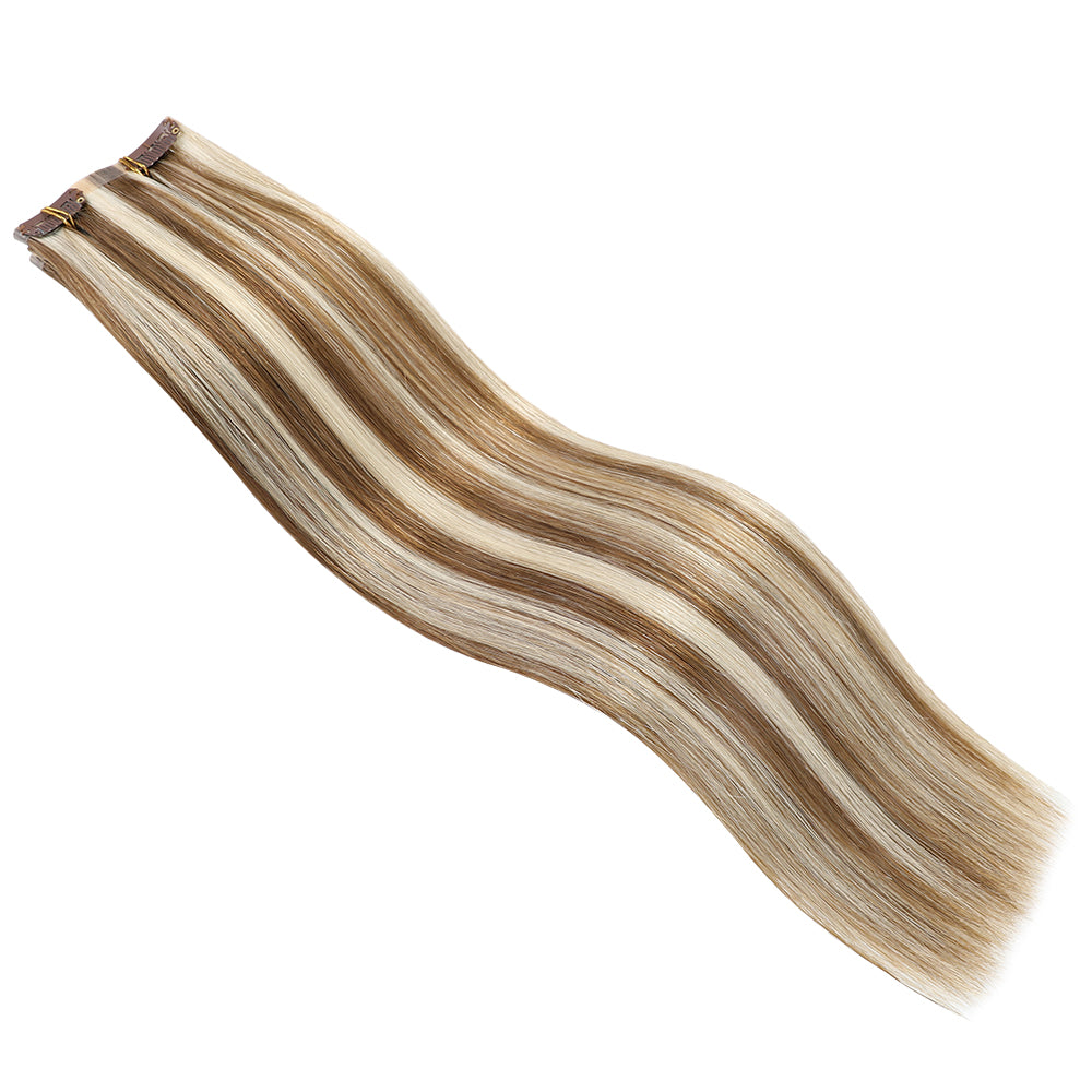 YiliteVip (#P8/60) Light Brown with Blonde Balayage Seamless Clip Ins 7Pcs