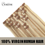Back View of Seamless Clip Ins  7Pcs 16 Clips Virgin Human Hair (#P18/613) Ash Blonde Highlights