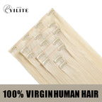 Back View of Seamless Clip Ins 7Pcs 16 Clips Virgin Human Hair (#60) Platinum Blonde