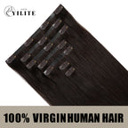 Back View of Seamless Clip Ins 7Pcs 16 Clips Virgin Human Hair (#2) Darkest Brown