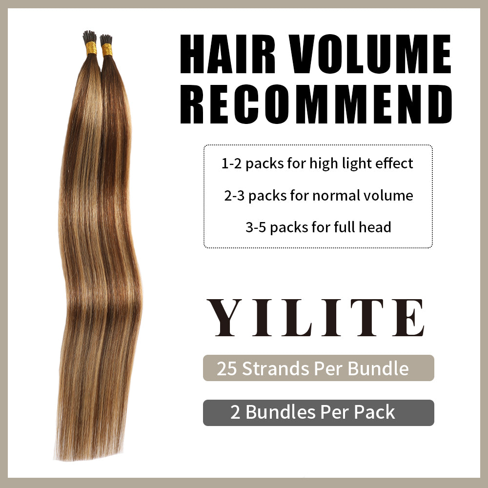 (#P4/27/T4) Chocolate Brown to Caramel Blonde U Tip Hair Extensions with Hair Volume Recommend