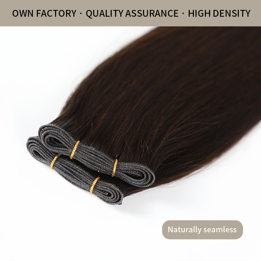 Close-up of (#2) Darkest Brown Genius Weft, High-Density, Naturally Seamless