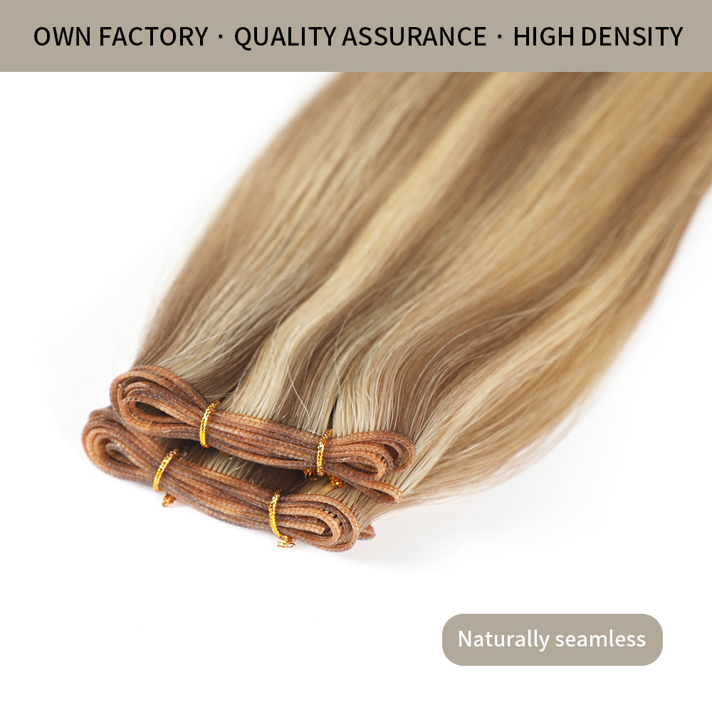 Close-up of (#P18/613) Ash Blonde Highlights Genius Weft, High-Density, Naturally Seamless