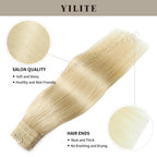 (#60) Platinum Blonde Invisible Wire Hair Extensions with Salon Quality and Thick Hair Ends